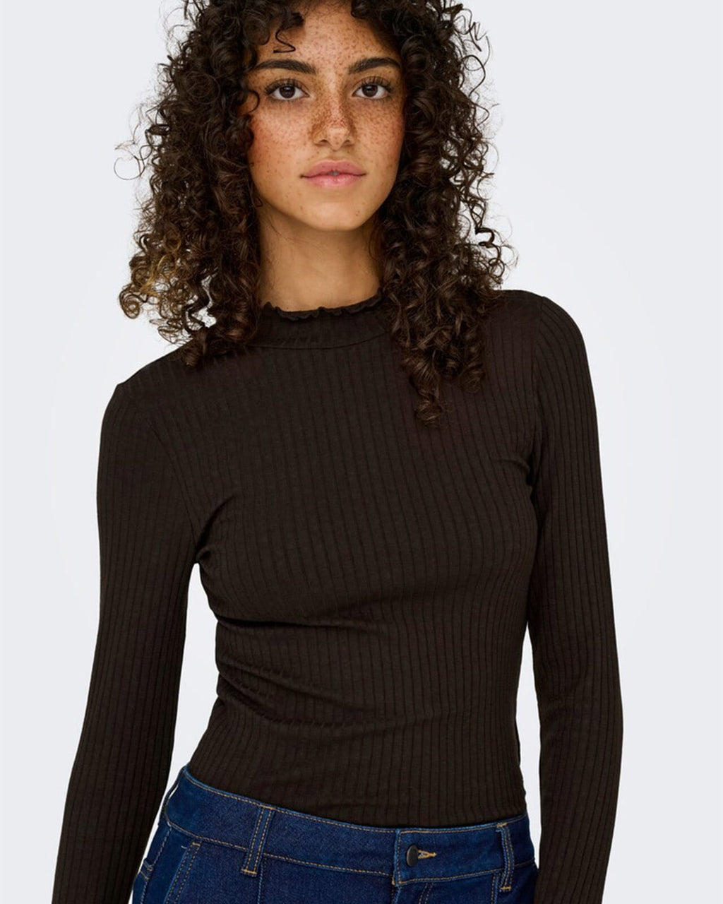 JDY Topp Fransiska Highneck Life L/S - Black Coffee