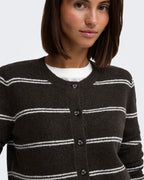 JDY Cardigan Chloe L/S Short - Chocolate Torte Melange W./ New Stripe BIRCH