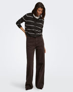 JDY Cardigan Chloe L/S Short - Chocolate Torte Melange W./ New Stripe BIRCH