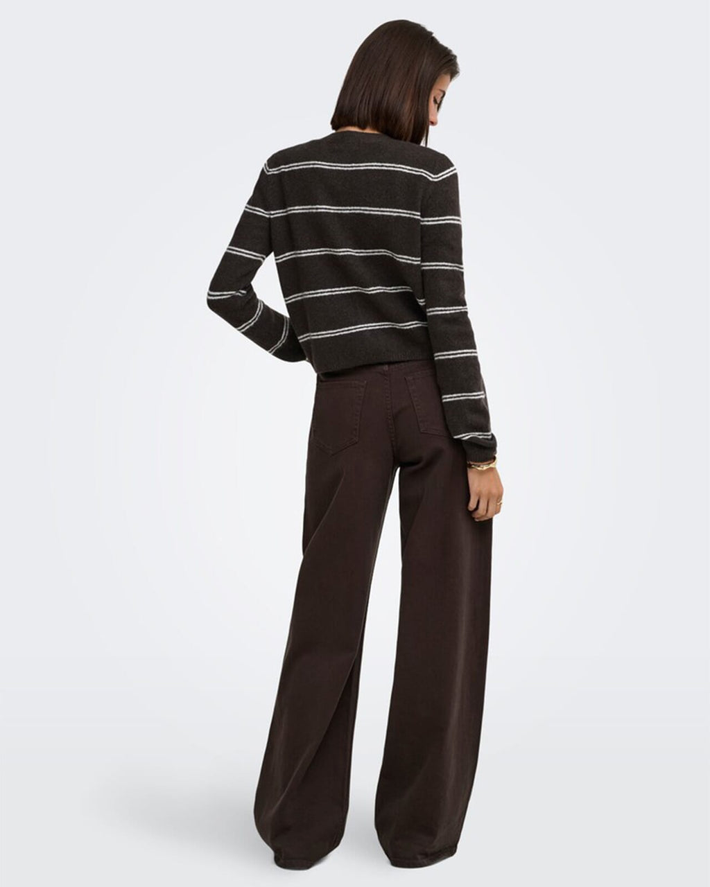 JDY Cardigan Chloe L/S Short - Chocolate Torte Melange W./ New Stripe BIRCH
