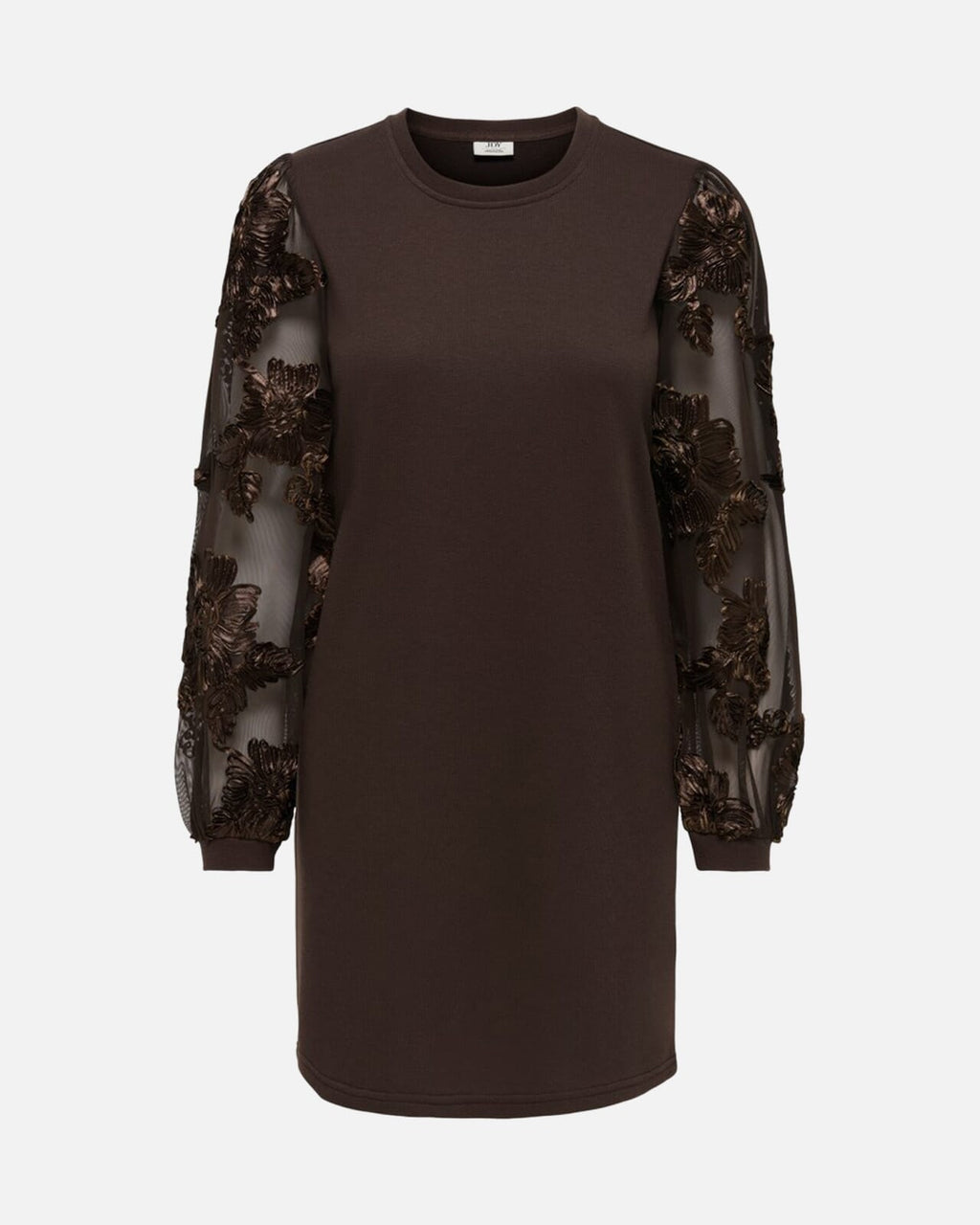 JDY Genserkjole Fairview Life L/S Sweat Dress - Coffee Bean/ Casa Lace Sleeve