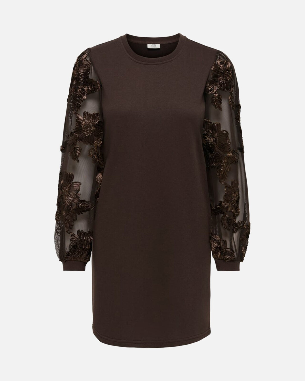 JDY Genserkjole Fairview Life L/S Sweat Dress - Coffee Bean/ Casa Lace Sleeve