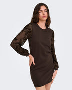 JDY Genserkjole Fairview Life L/S Sweat Dress - Coffee Bean/ Casa Lace Sleeve