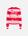 JDY Genser Mary L/S O-neck X-mas Pullover Knt - High Risk Red/  W. Pink Stripes / Ho Ho Ho Gold