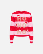 JDY Genser Mary L/S O-neck X-mas Pullover Knt - High Risk Red/  W. Pink Stripes / Ho Ho Ho Gold