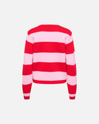 JDY Genser Mary L/S O-neck X-mas Pullover Knt - High Risk Red/  W. Pink Stripes / Ho Ho Ho Gold