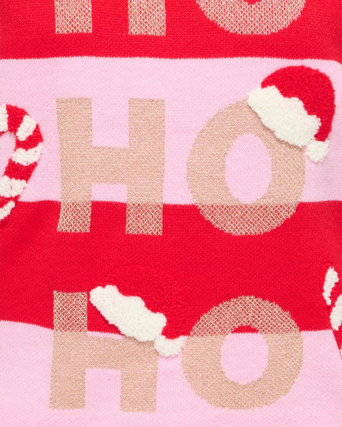 JDY Genser Mary L/S O-neck X-mas Pullover Knt - High Risk Red/  W. Pink Stripes / Ho Ho Ho Gold