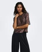 JDY Paljettopp Lola 2/4 Sequin - Rum Raisin
