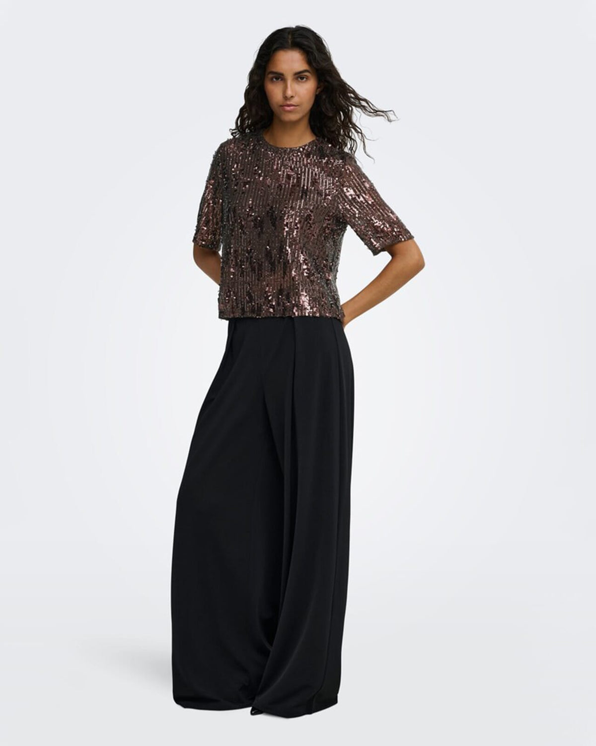 JDY Paljettopp Lola 2/4 Sequin - Rum Raisin