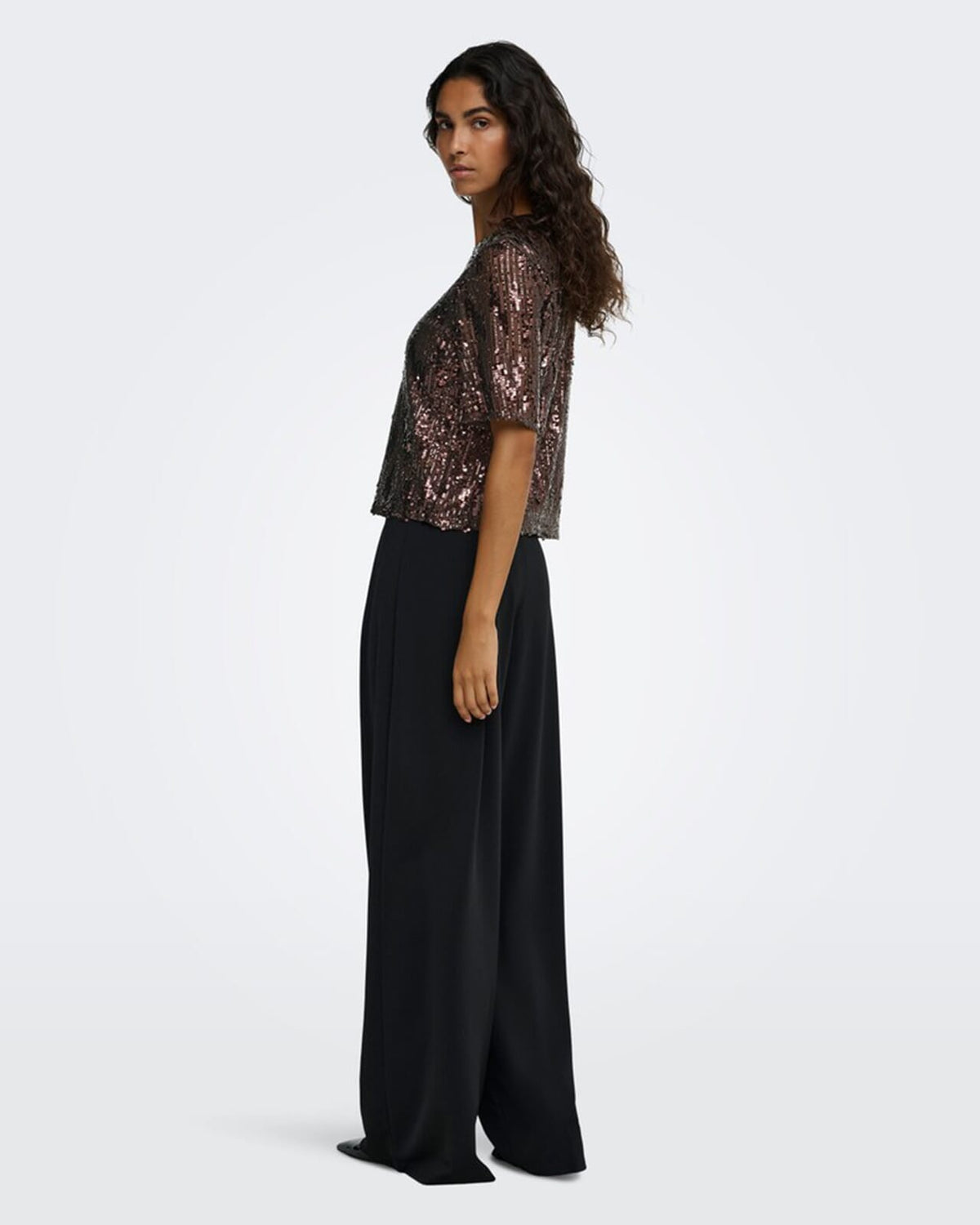 JDY Paljettopp Lola 2/4 Sequin - Rum Raisin