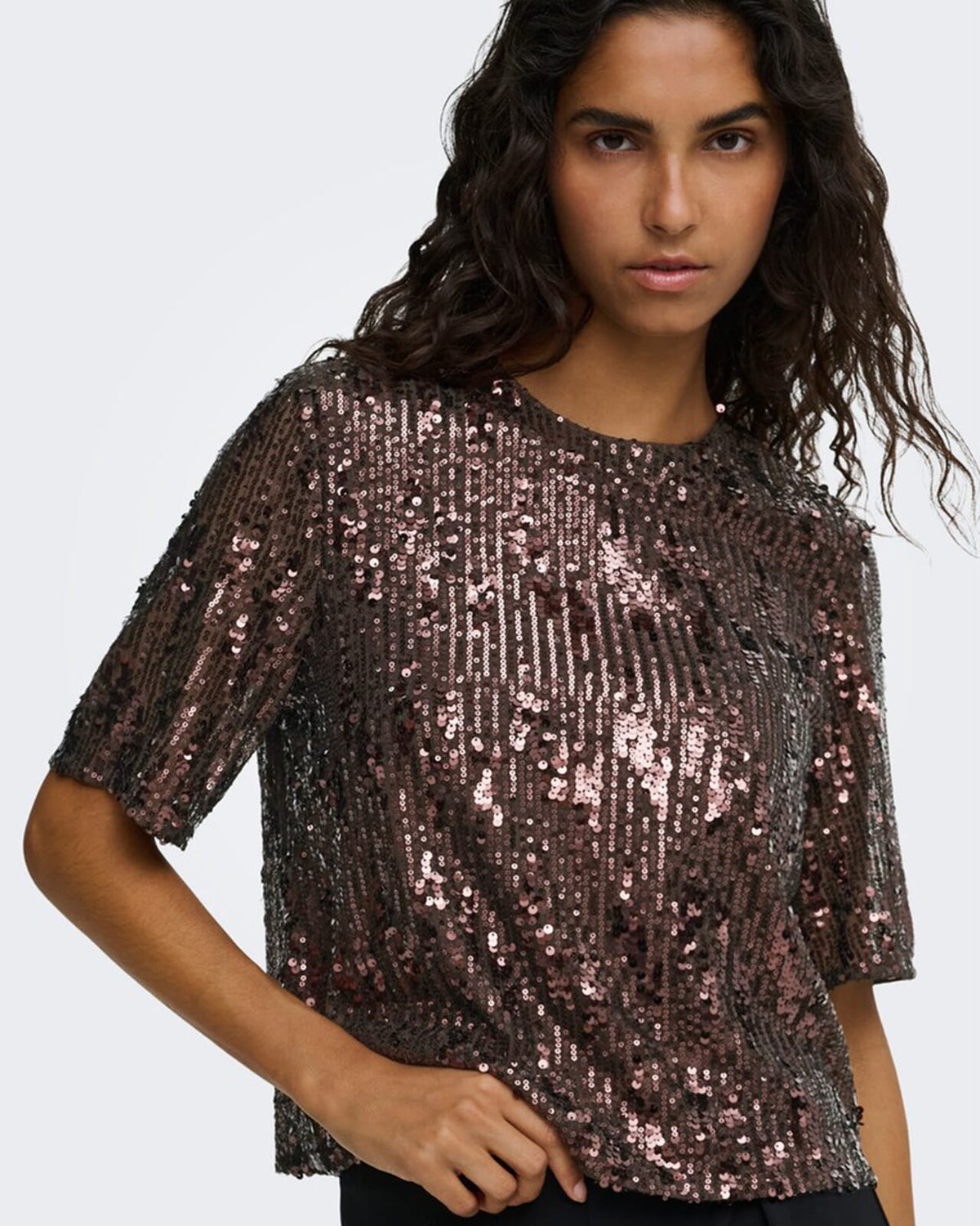 JDY Paljettopp Lola 2/4 Sequin - Rum Raisin
