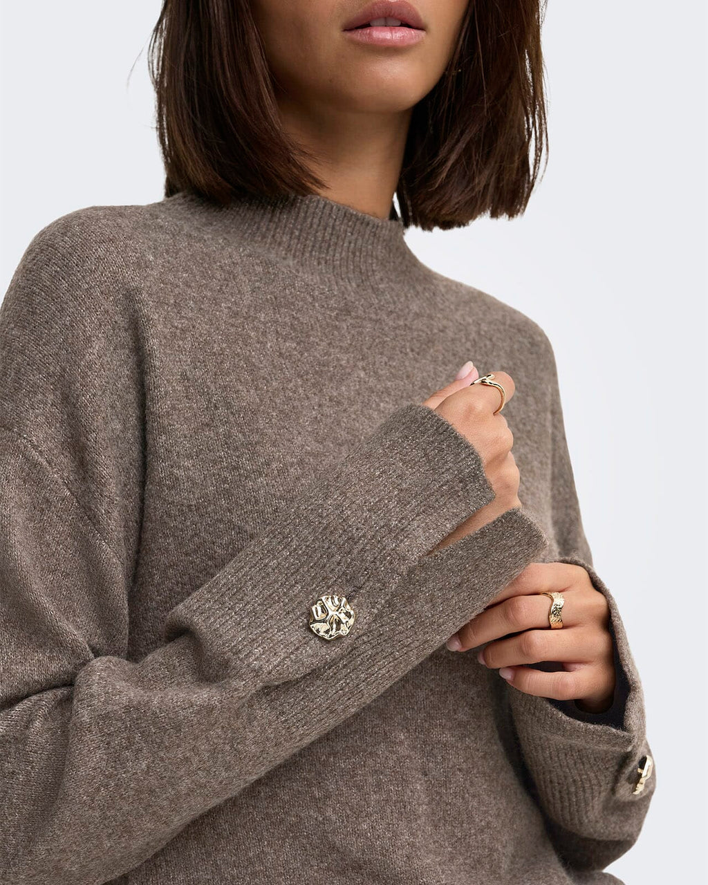 JDY Strikkegenser Sabrina L/S Detail Pullover Knit - Falcon Melange