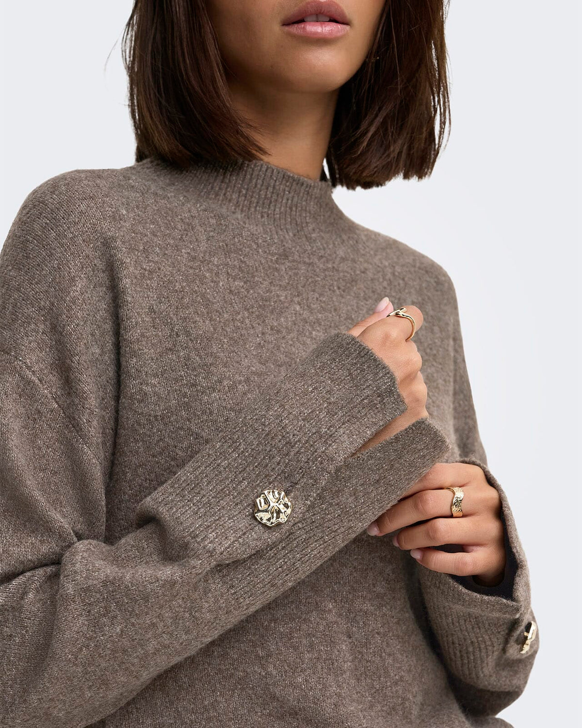 JDY Strikkegenser Sabrina L/S Detail Pullover Knit - Falcon Melange
