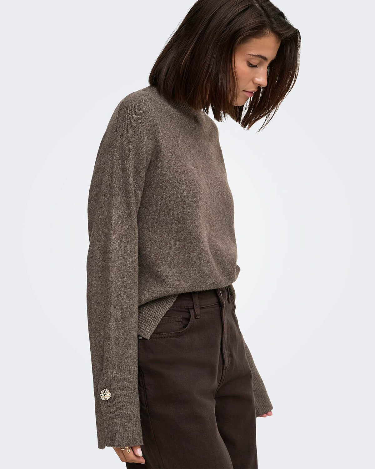 JDY Strikkegenser Sabrina L/S Detail Pullover Knit - Falcon Melange