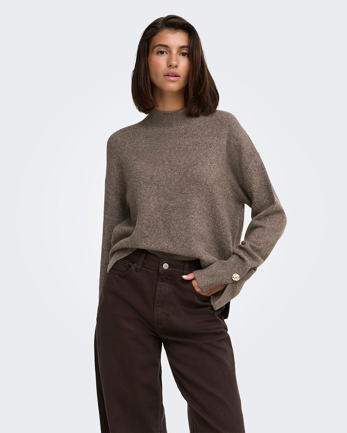 JDY Strikkegenser Sabrina L/S Detail Pullover Knit - Falcon Melange