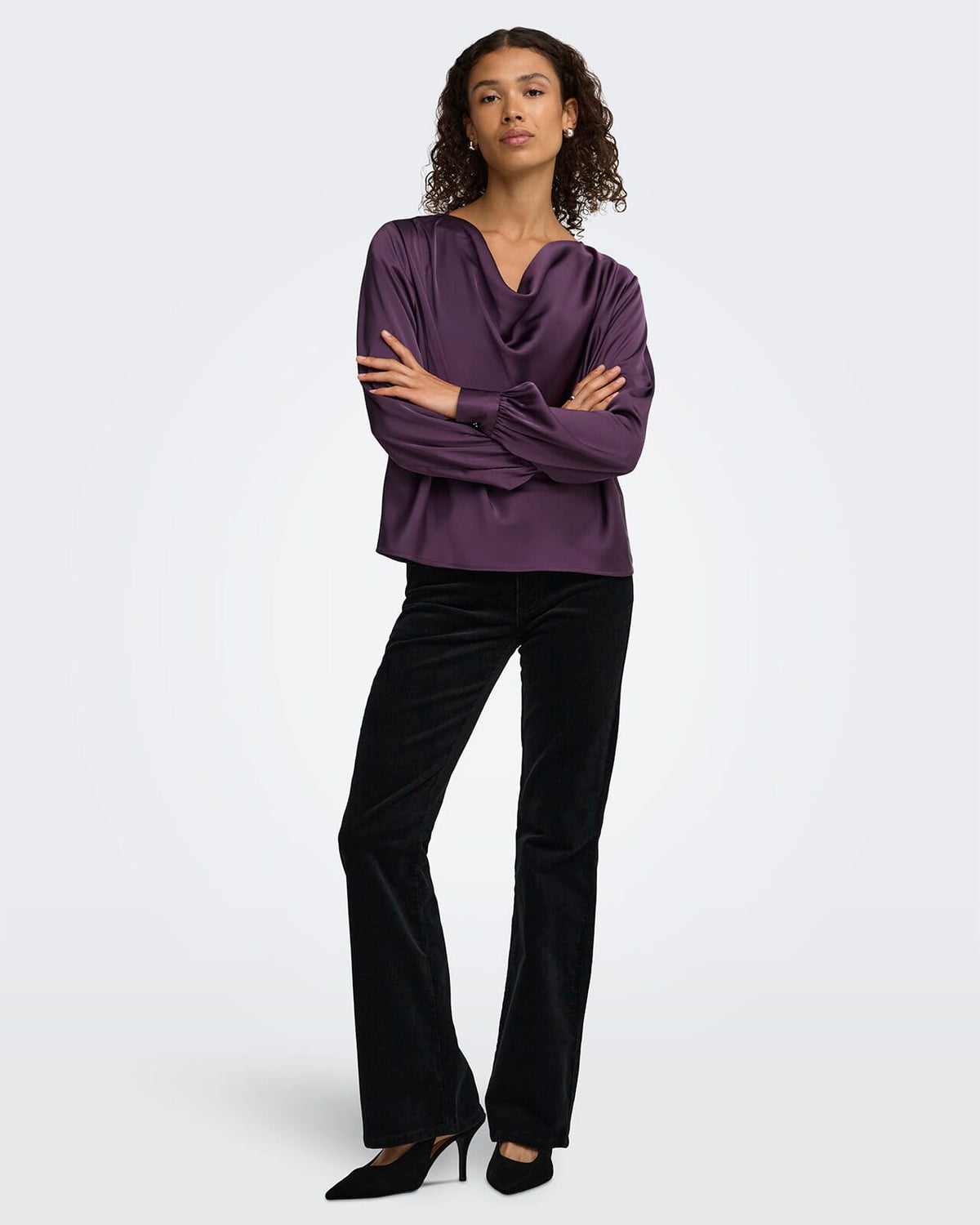 JDY Bluse Rocky L/S Waterfall - Plum Perfect
