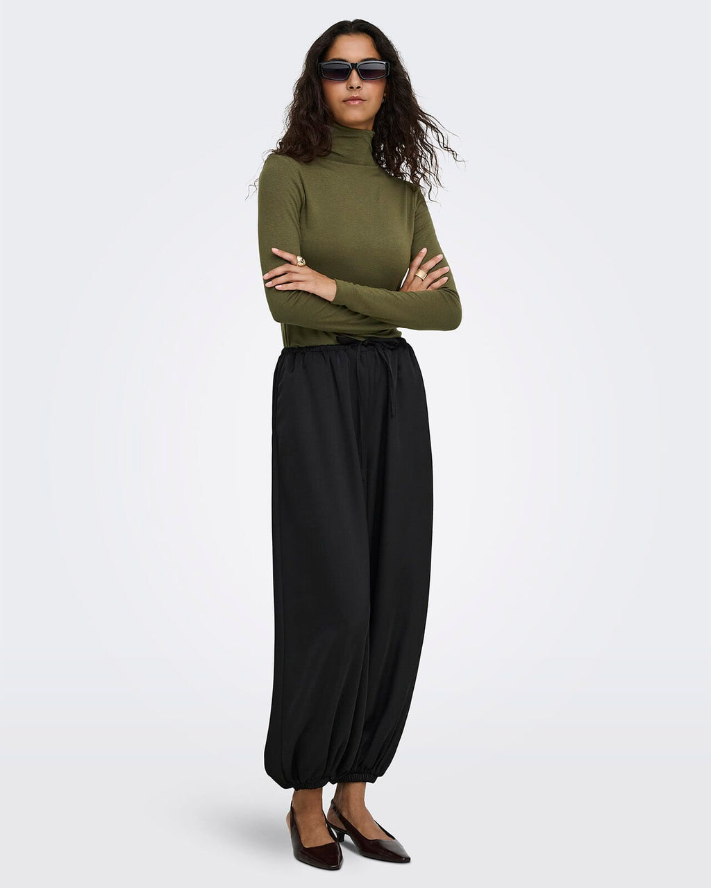 JDY Topp Tallis L/S Thunell Neck - Dark Olive