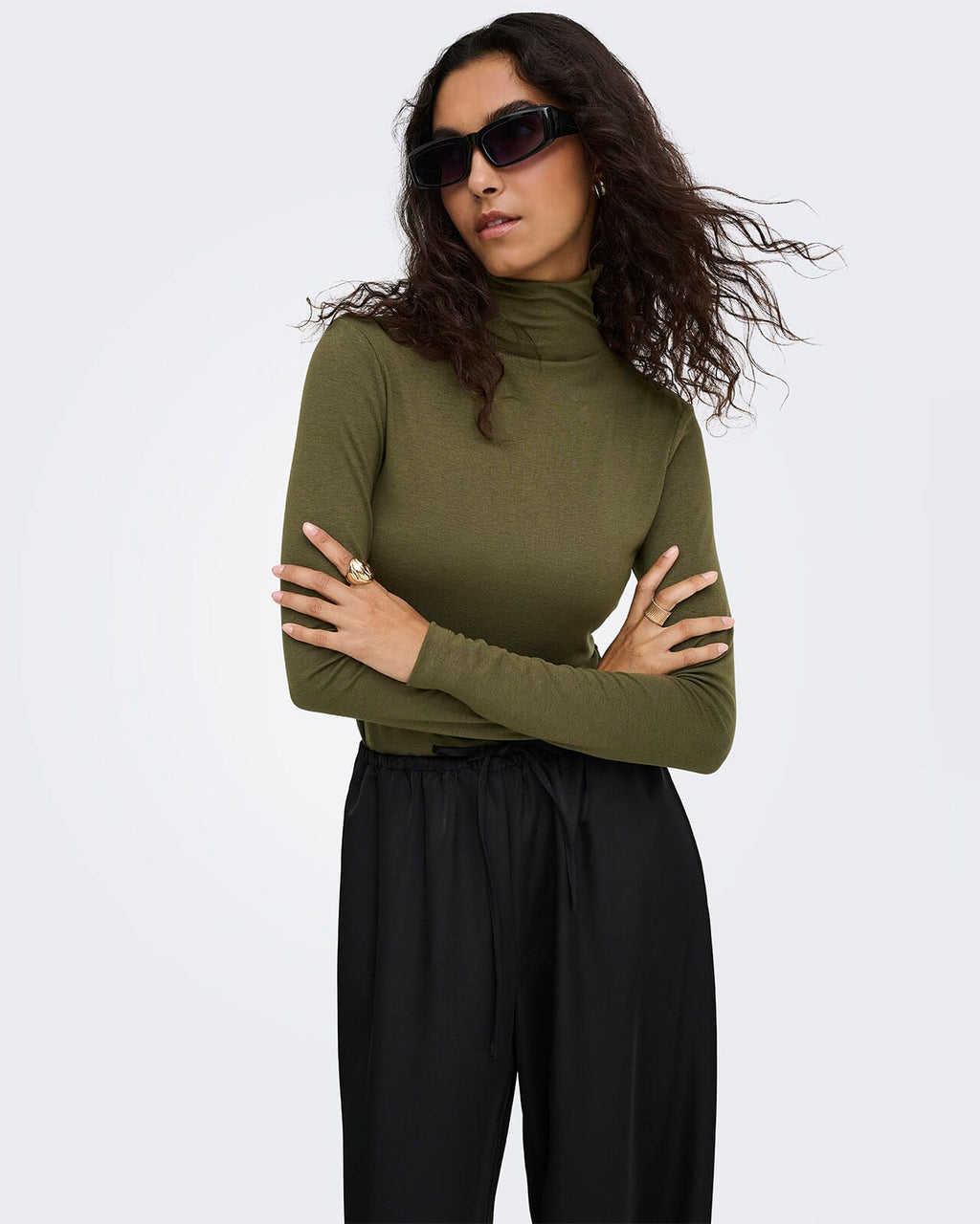 JDY Topp Tallis L/S Thunell Neck - Dark Olive
