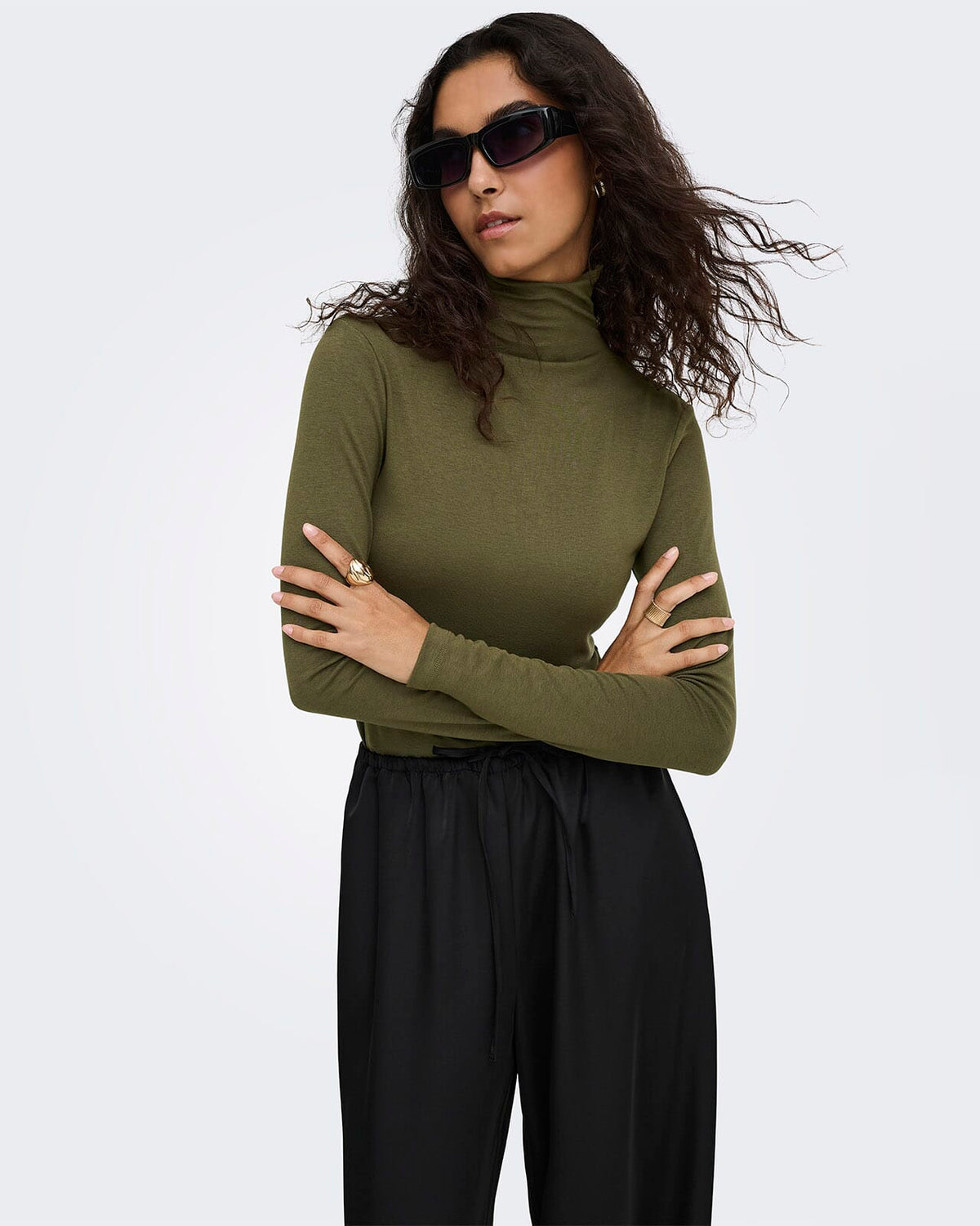 JDY Topp Tallis L/S Thunell Neck - Dark Olive
