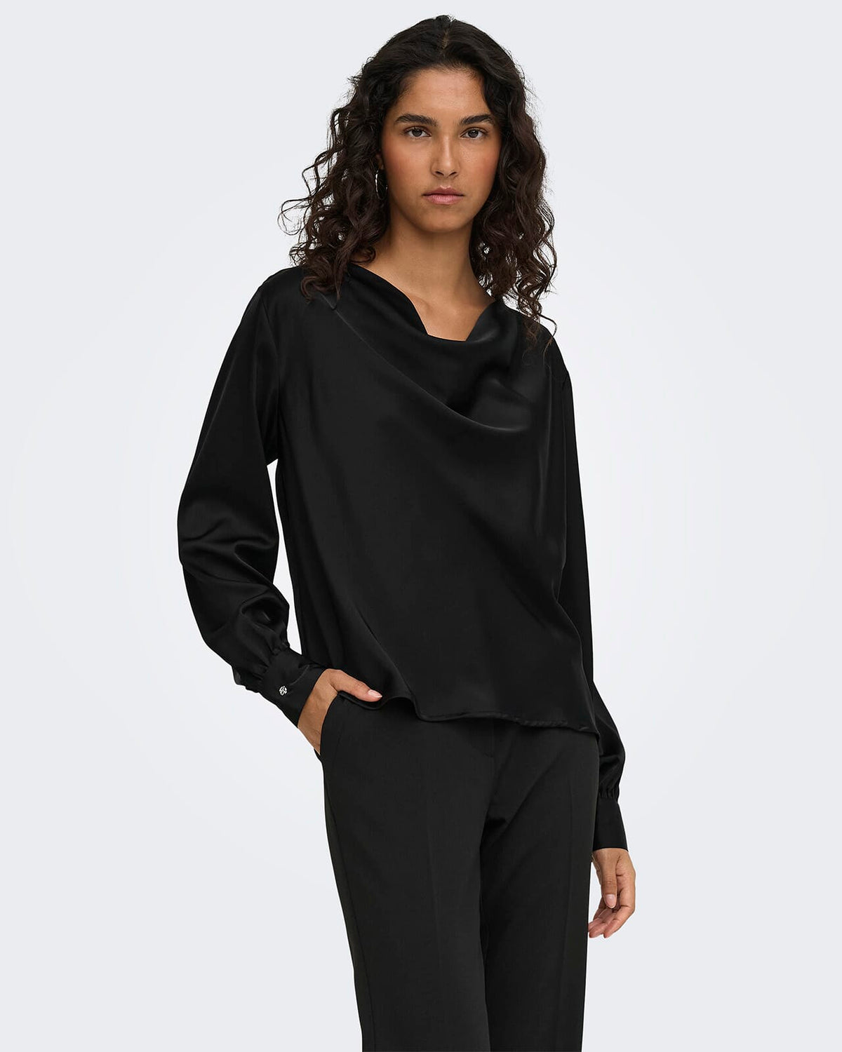 JDY Bluse Rocky L/S Waterfall - Black