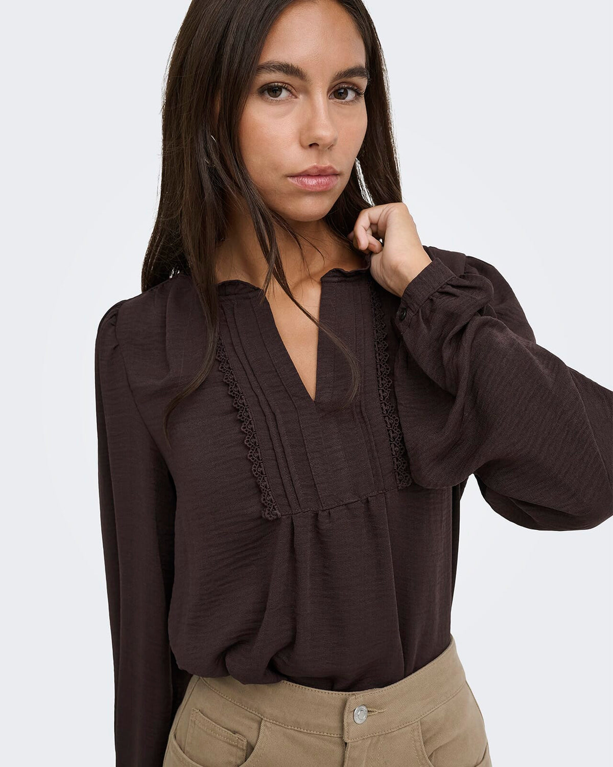 JDY Bluse Rachel Life L/S Pintuck - Chocolate Plum
