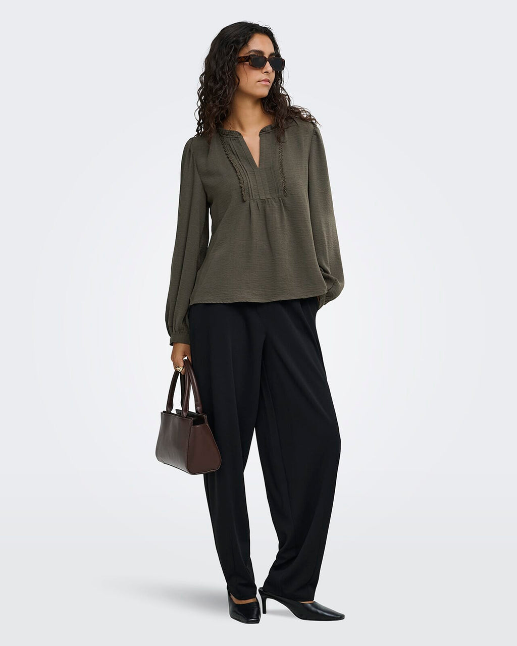 JDY Bluse Rachel Life L/S Pintuck - Black Olive