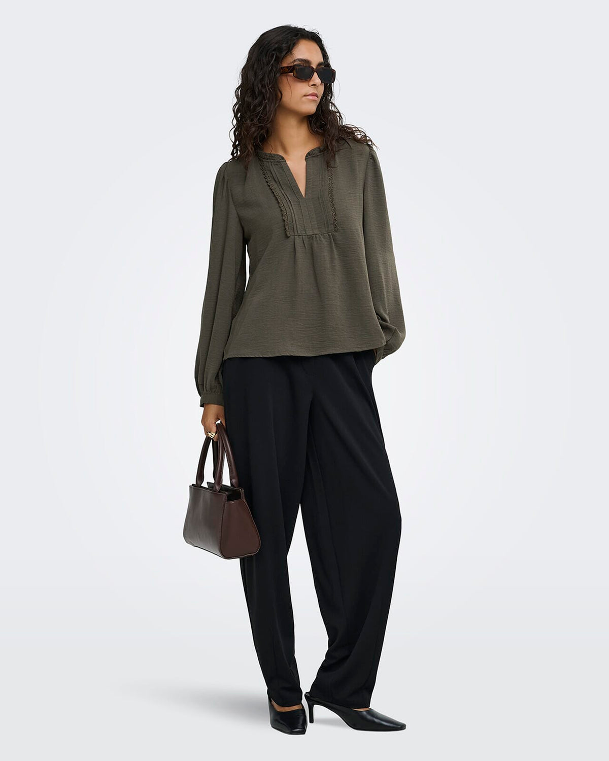 JDY Bluse Rachel Life L/S Pintuck - Black Olive