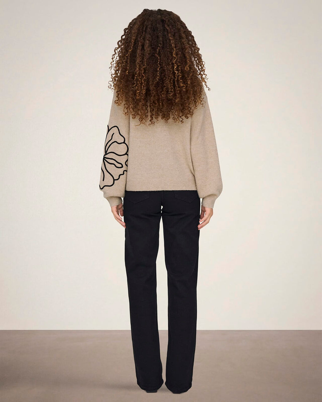 JDY Strikkegenser Jella L/S Flower Pullover - Cement Melange