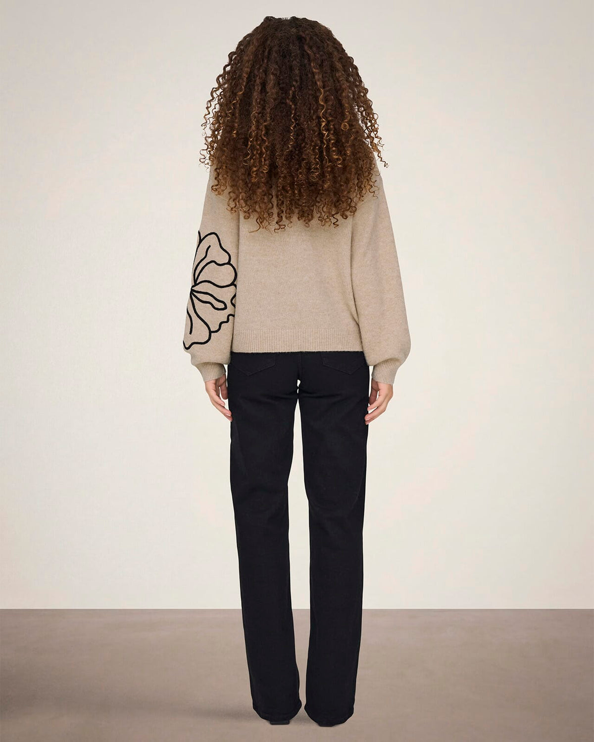 JDY Strikkegenser Jella L/S Flower Pullover - Cement Melange