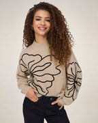 JDY Strikkegenser Jella L/S Flower Pullover - Cement Melange