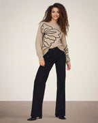 JDY Strikkegenser Jella L/S Flower Pullover - Cement Melange