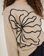 JDY Strikkegenser Jella L/S Flower Pullover - Cement Melange