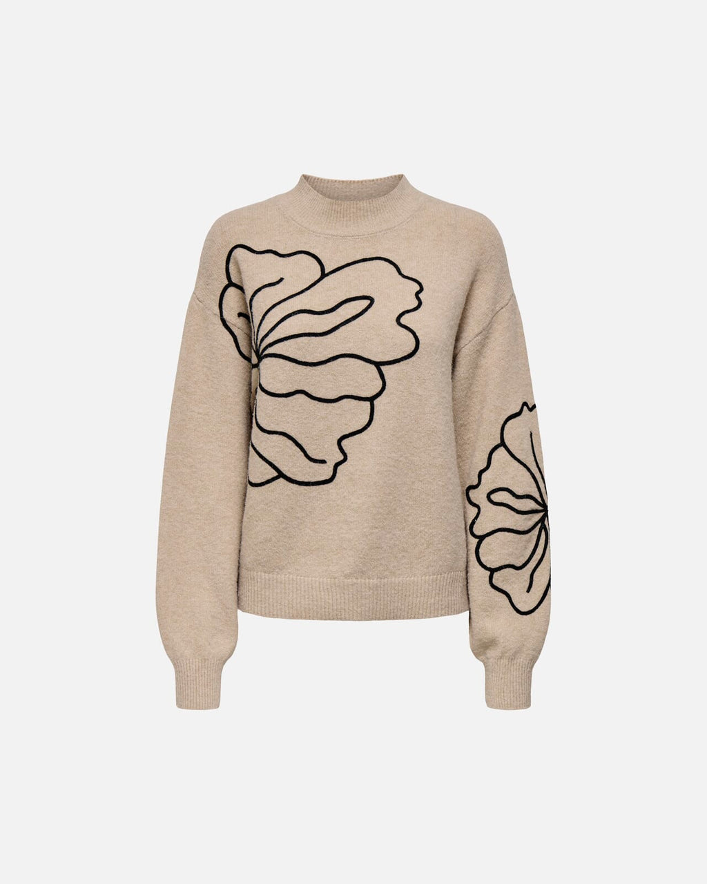 JDY Strikkegenser Jella L/S Flower Pullover - Cement Melange