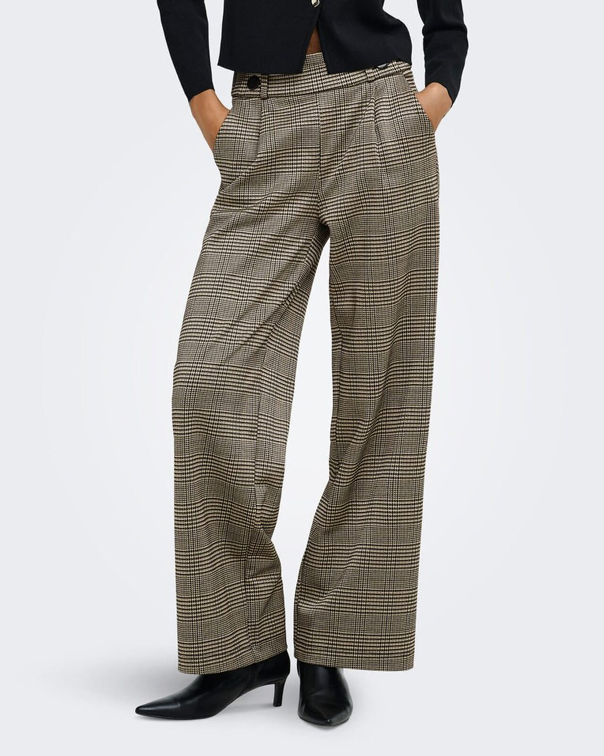 JDY Bukse Geggo Mia Long Check Pant - Sandshell/ Square Check