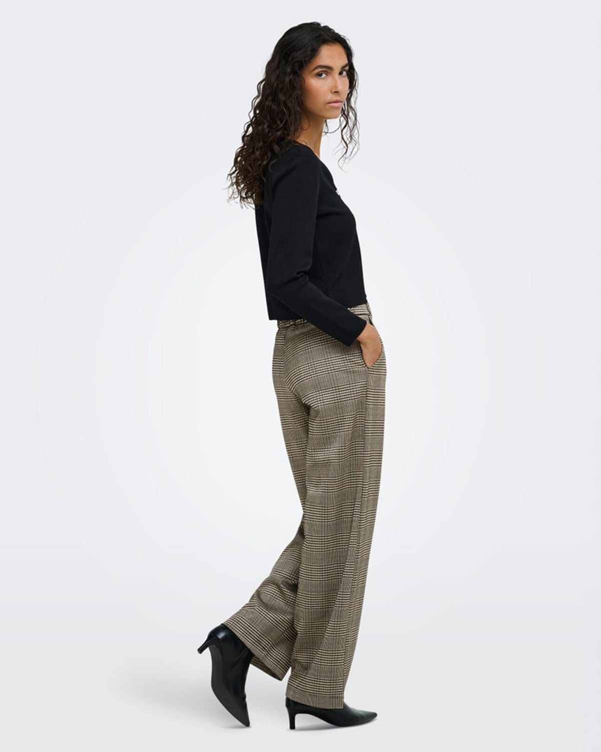 JDY Bukse Geggo Mia Long Check Pant - Sandshell/ Square Check