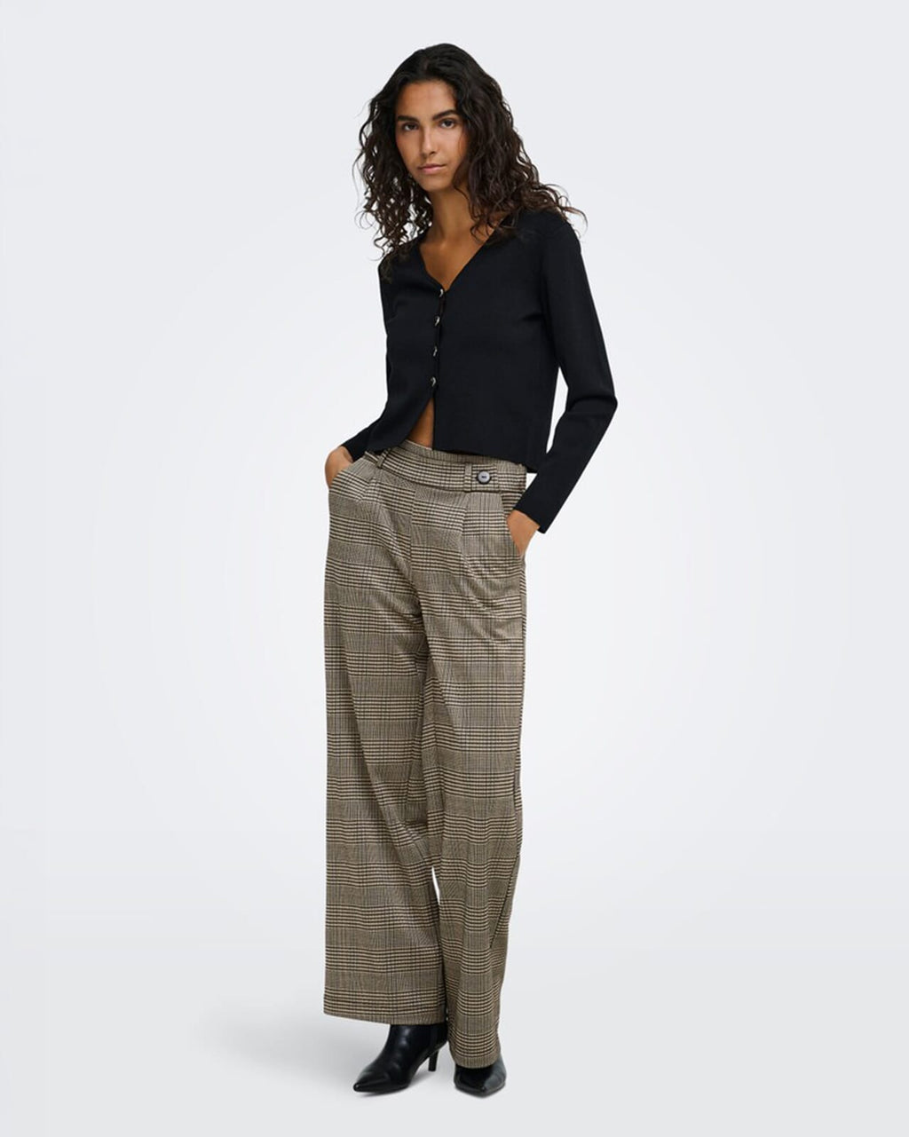 JDY Bukse Geggo Mia Long Check Pant - Sandshell/ Square Check
