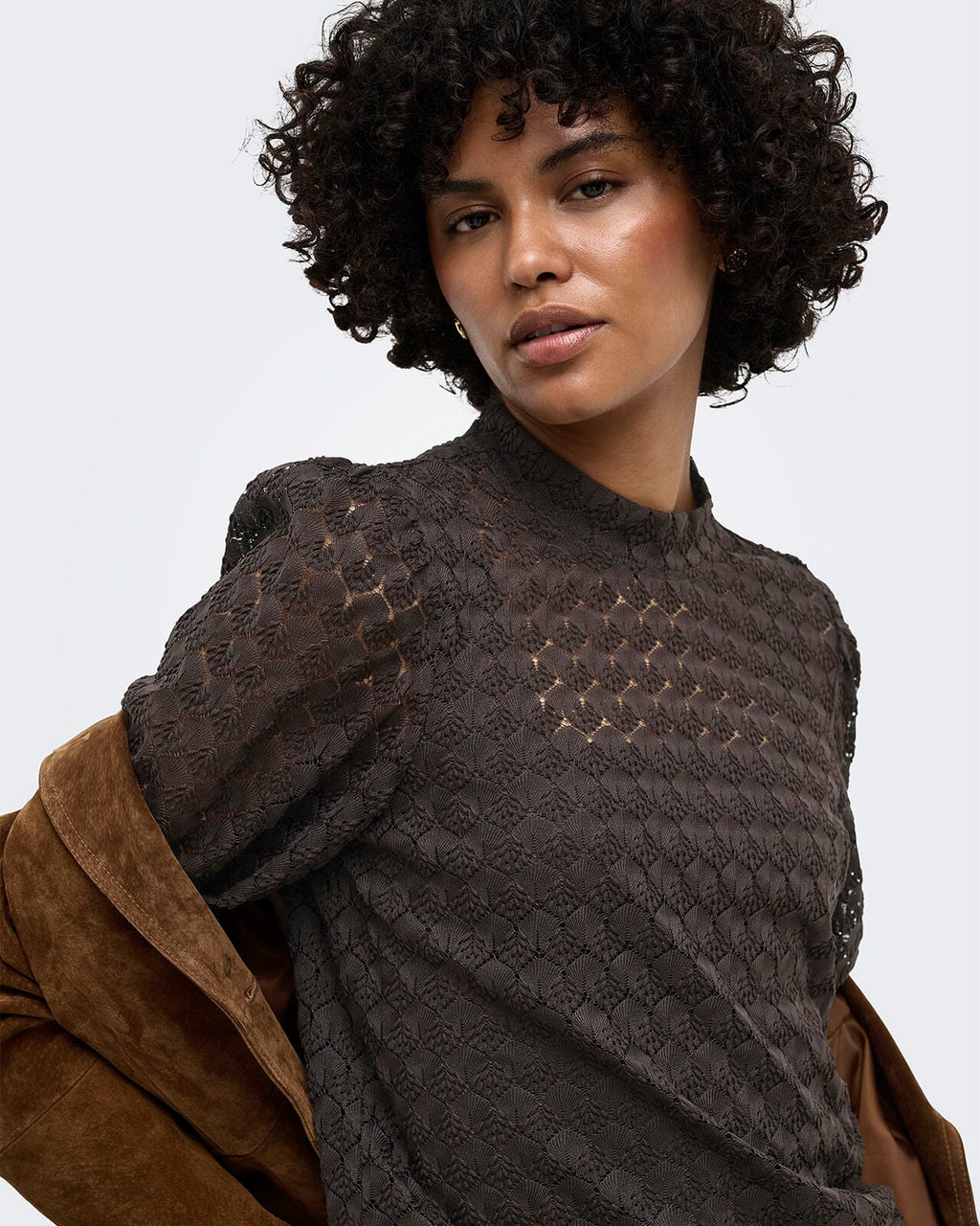 JDY Blondetopp Avery L/S Lace Top - Chocolate Torte