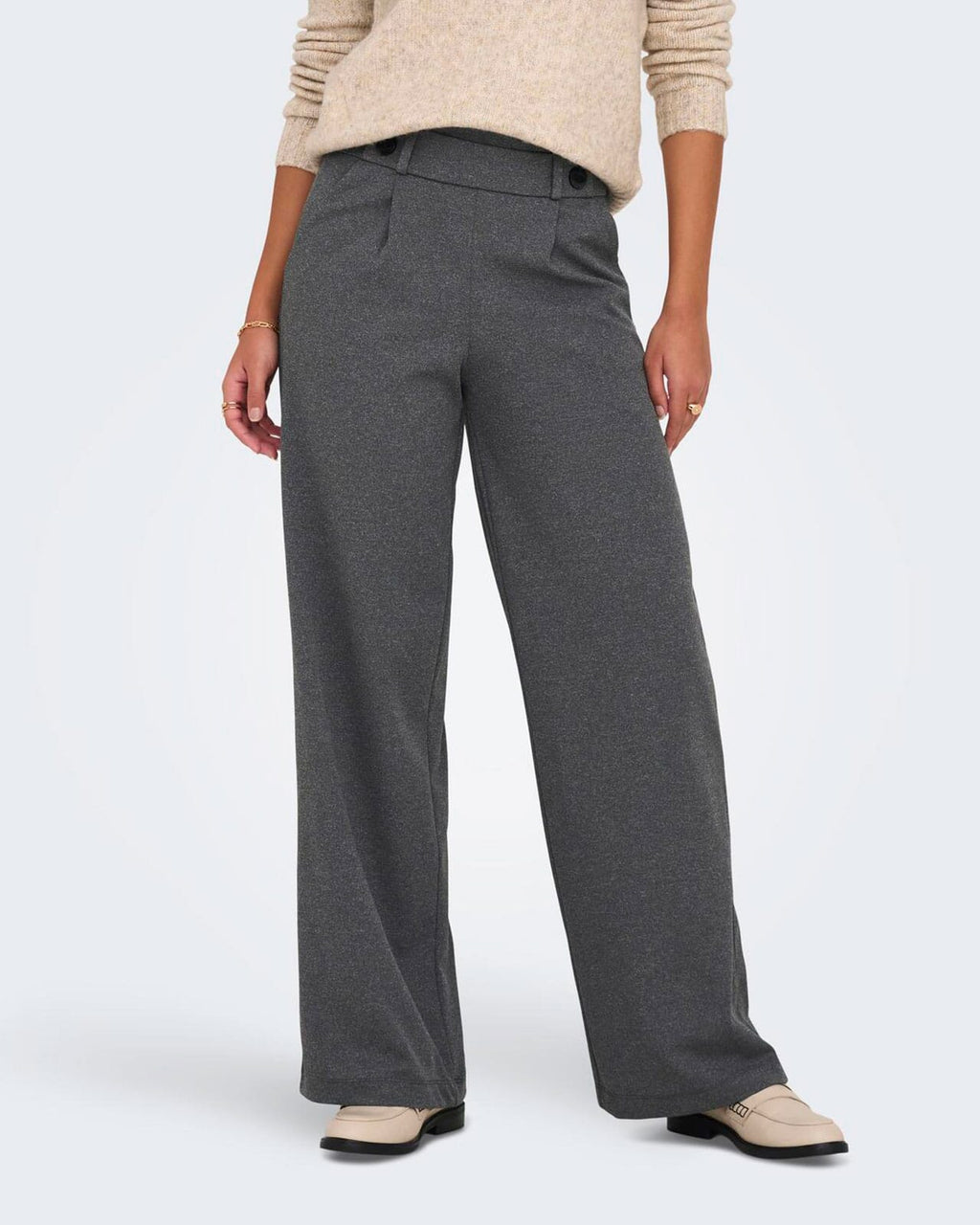 JDY Bukse Geggo New Long - Medium Grey Melange/ Black Buttons