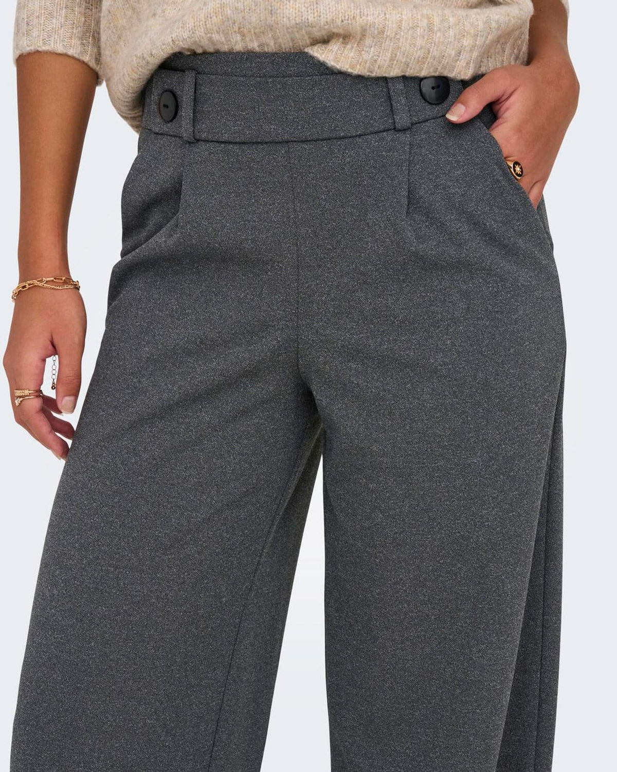 JDY Bukse Geggo New Long - Medium Grey Melange/ Black Buttons