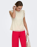 JDY Blondetopp Lotas S/L Lace - Cloud Dancer