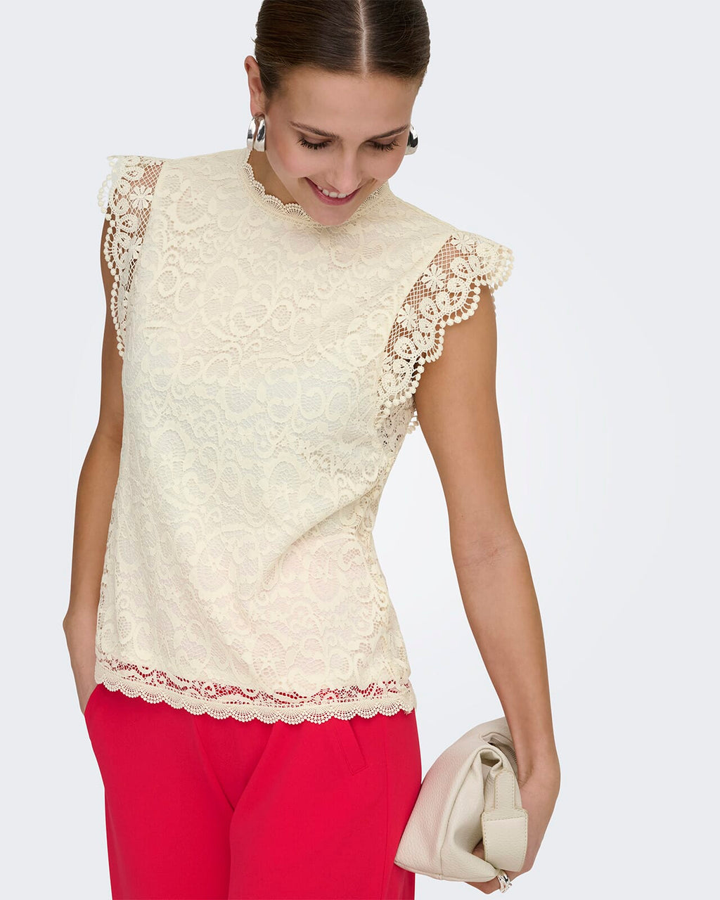 JDY Blondetopp Lotas S/L Lace - Cloud Dancer