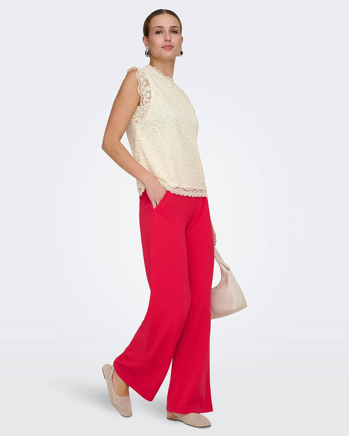 JDY Blondetopp Lotas S/L Lace - Cloud Dancer
