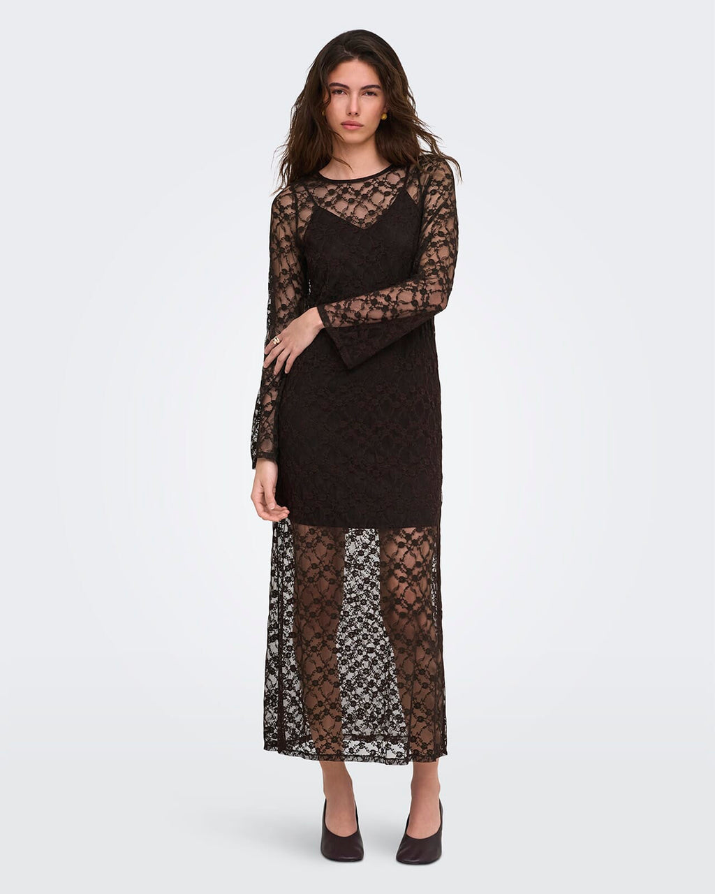 JDY Maxikjole Silvia L/S Lace - Mulch