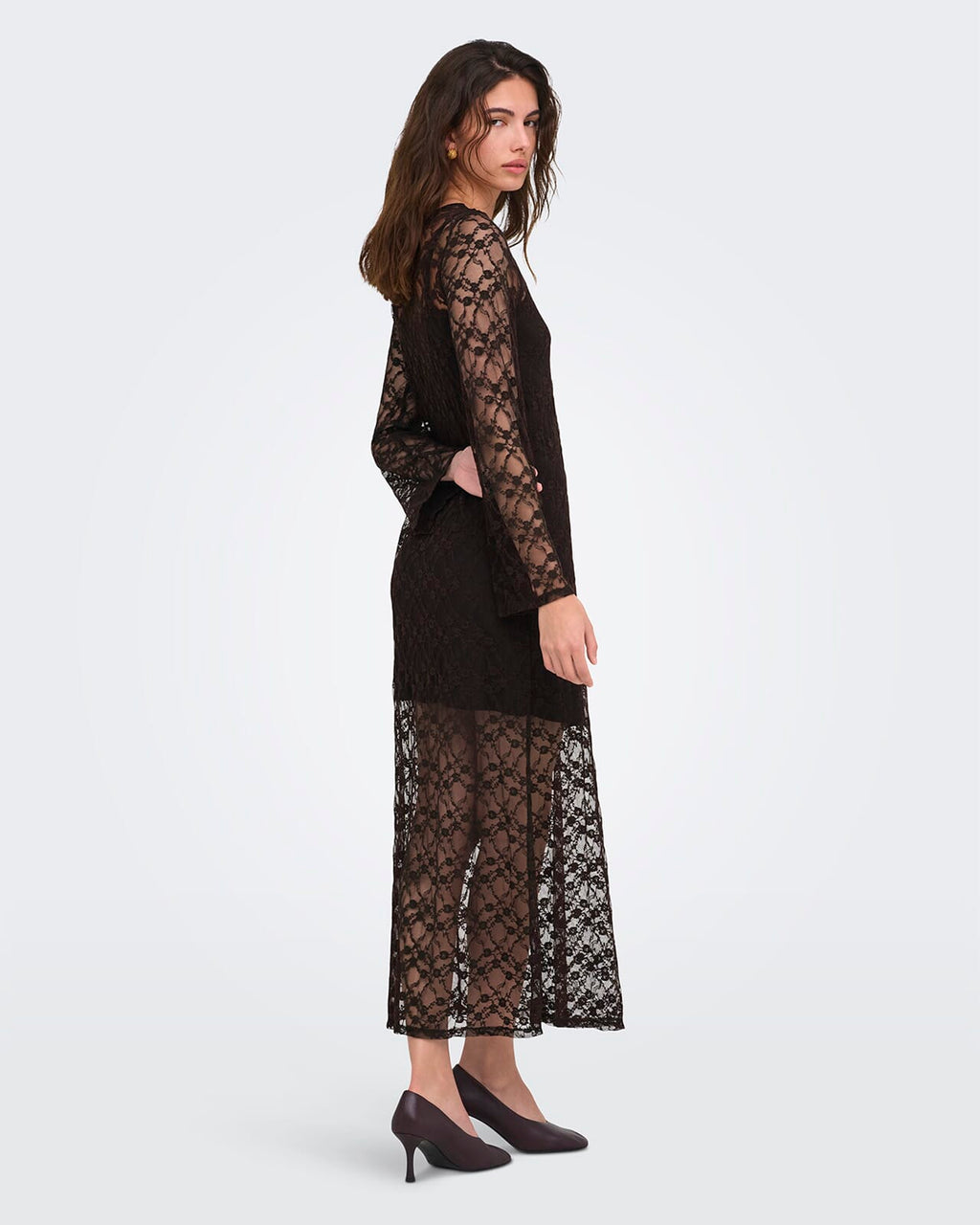 JDY Maxikjole Silvia L/S Lace - Mulch