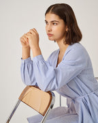 JDY Kjole Kalinka LS Flared - Cashmere Blue/ White
