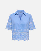 JDY Skjorte Marina 2/4 Embroidery - Blue Bonnet/ Bright White Embroidery