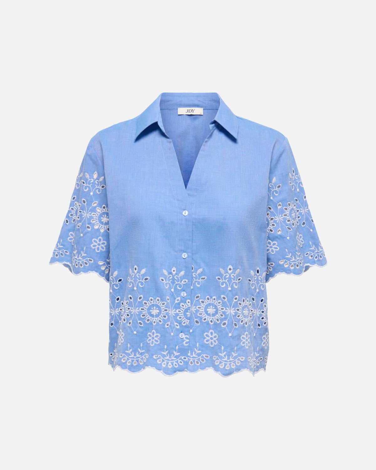 JDY Skjorte Marina 2/4 Embroidery - Blue Bonnet/ Bright White Embroidery