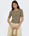 JDY Topp Gaby 2/4 O-neck Pearl Cardigan - Greige