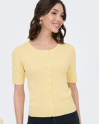 JDY Topp Gaby 2/4 O-neck Pearl Cardigan - Double Cream