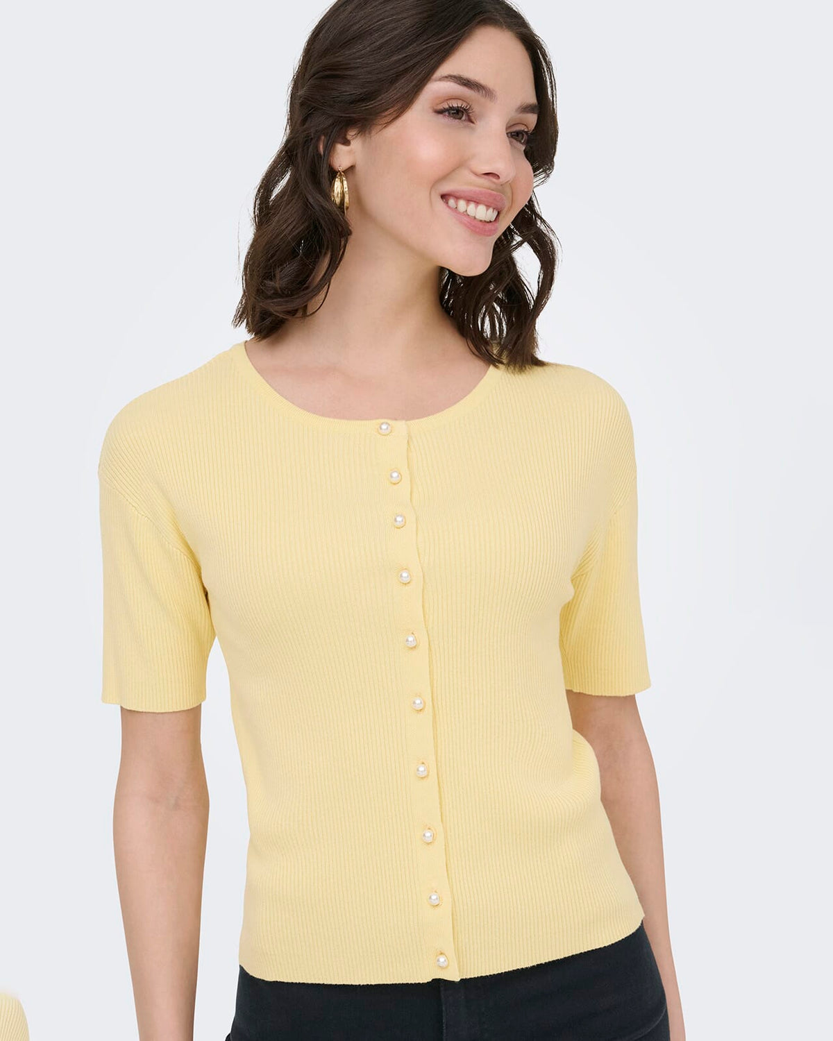JDY Topp Gaby 2/4 O-neck Pearl Cardigan - Double Cream